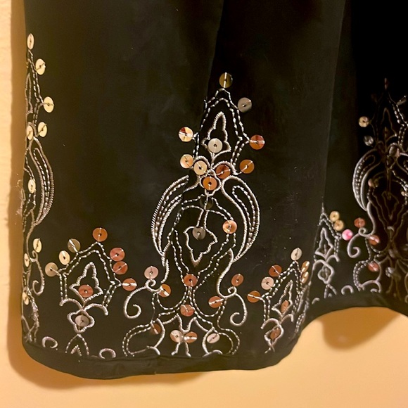 S/M Duet Women Skirt Black Embroidered Hem Sparkly Beads Stretchy Waist Summer - Picture 6 of 14